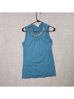Design History Womens Sleeveless Embellished Top Turquoise Rayon/Spandex Relaxed